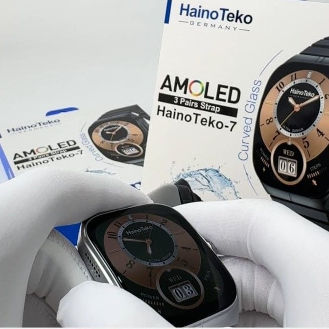 HainoTeko-7 – Smart Watch Étanche avec Écran AMOLED & Verre Courbé