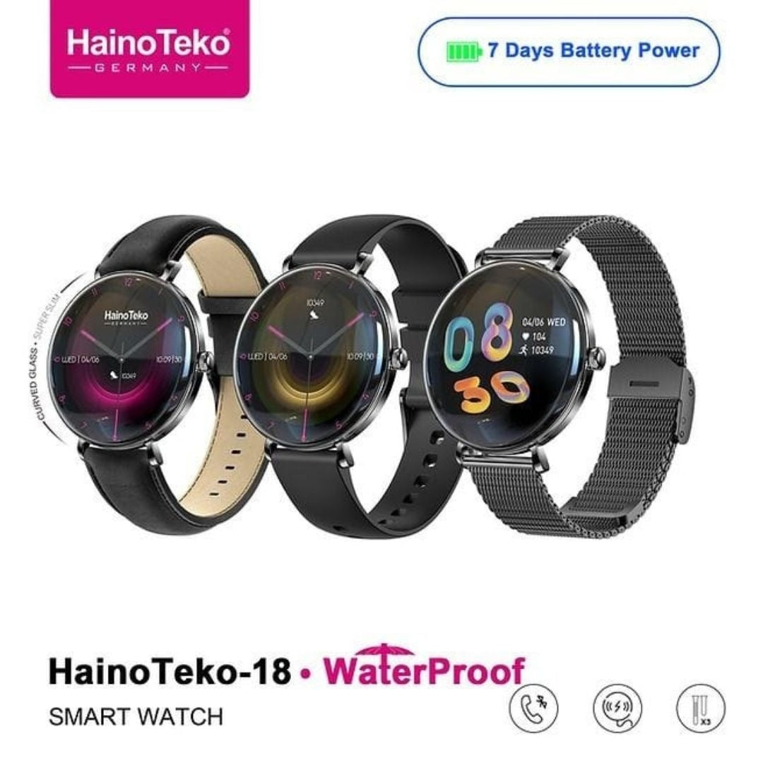 HainoTeko-18 Waterproof- Smartwatch Femme AMOLED HD avec 3 Bracelets Inclus – Autonomie 7 Jours