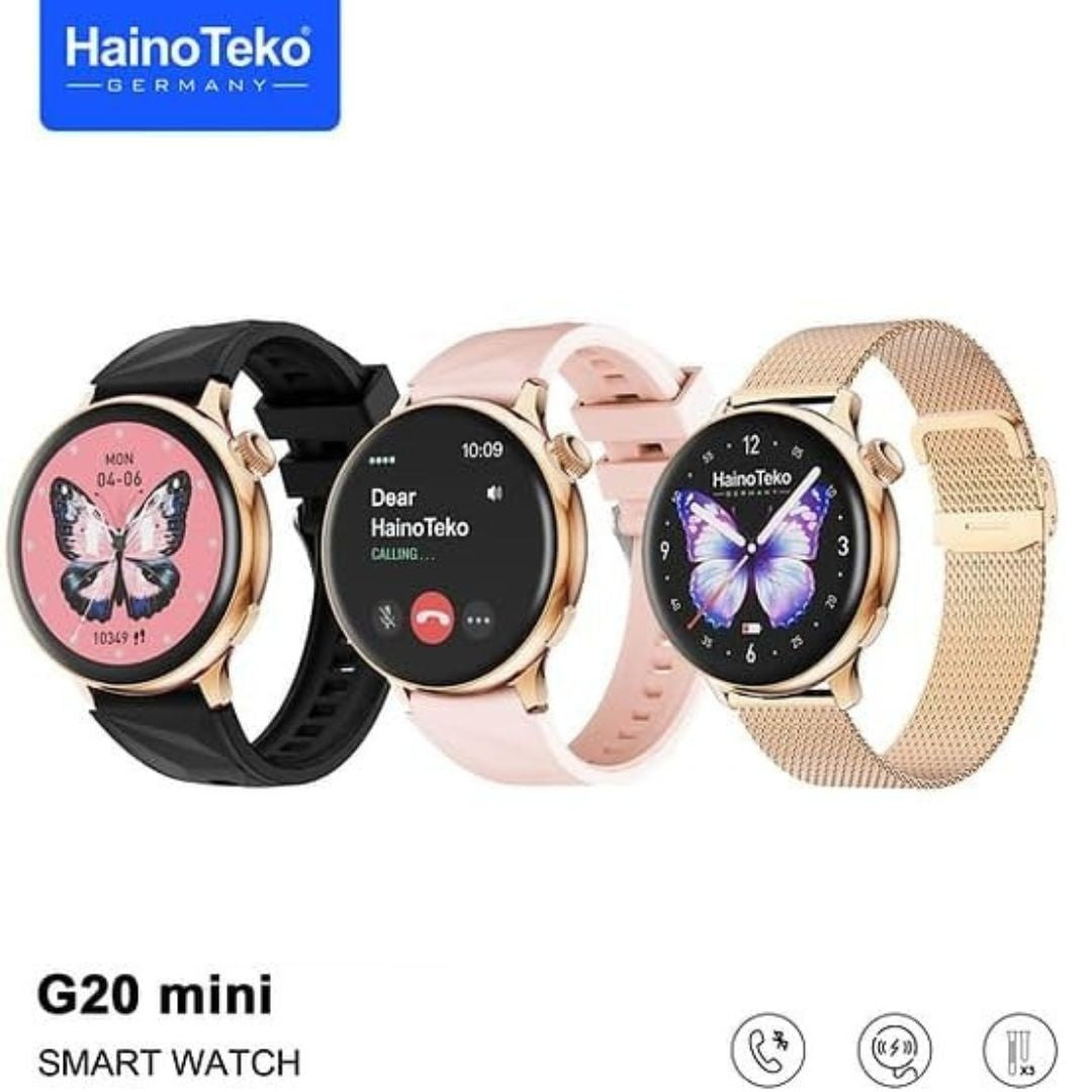 G20 Mini – Montre Connectée Femme AMOLED avec Appels Bluetooth & 3 Bracelets Inclus