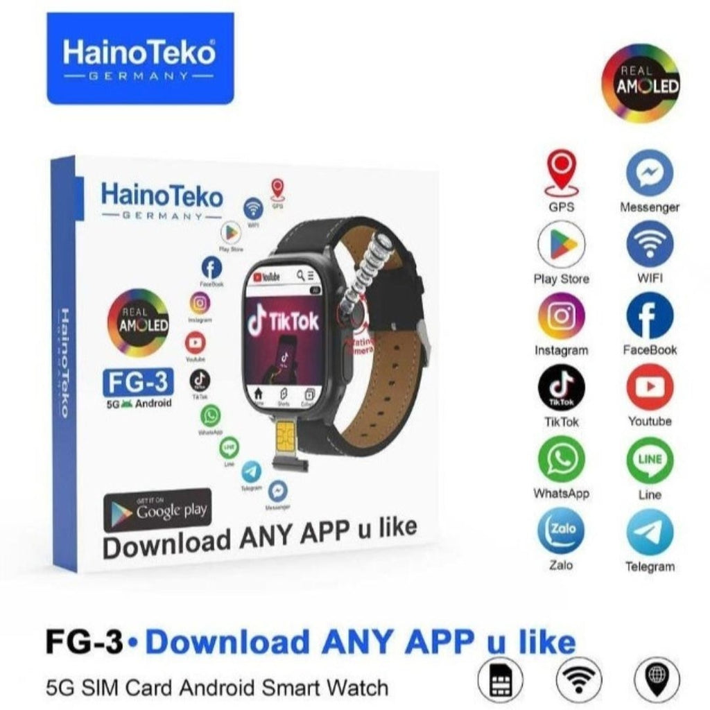 HainoTeko FG-3 – Smartwatch Android 5G avec Carte SIM, Écran AMOLED & Caméra Rotative