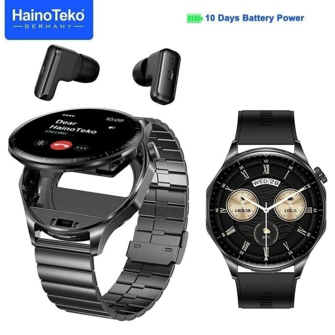 HainoTeko-12 Watch Buds- Smartwatch AMOLED HD – Écouteurs TWS Intégrés, Bluetooth Calling avec 3 Bracelets Inclus
