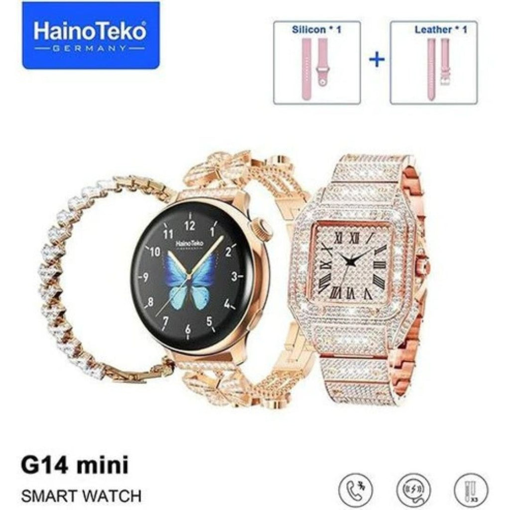 HainoTeko G14 Mini – Pack Smart Watch 3 en 1 avec Écran AMOLED & 3 Bracelets Inclus
