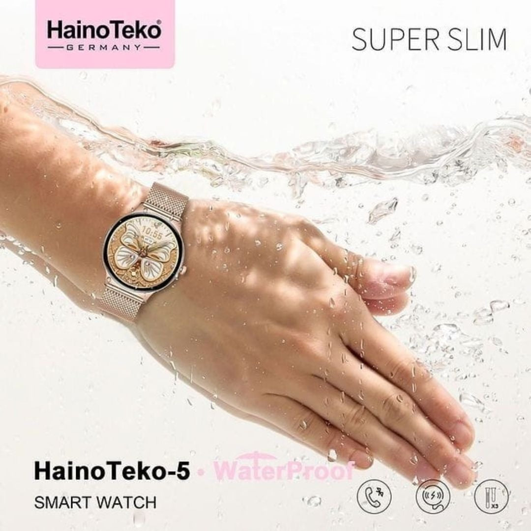 HainoTeko-5 Golden Edition Smartwatch AMOLED Femme –  Waterproof avec 3 Bracelets Inclus