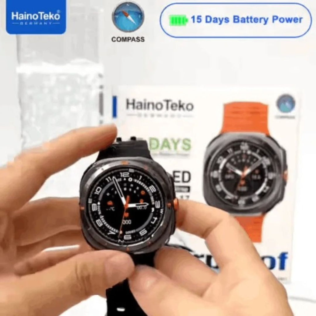 HainoTeko-17 Ultra AMOLED Smartwatch Waterproof – Bluetooth Calling, Boussole Intégrée, Autonomie 15 Jours & 3 Bracelets Inclus