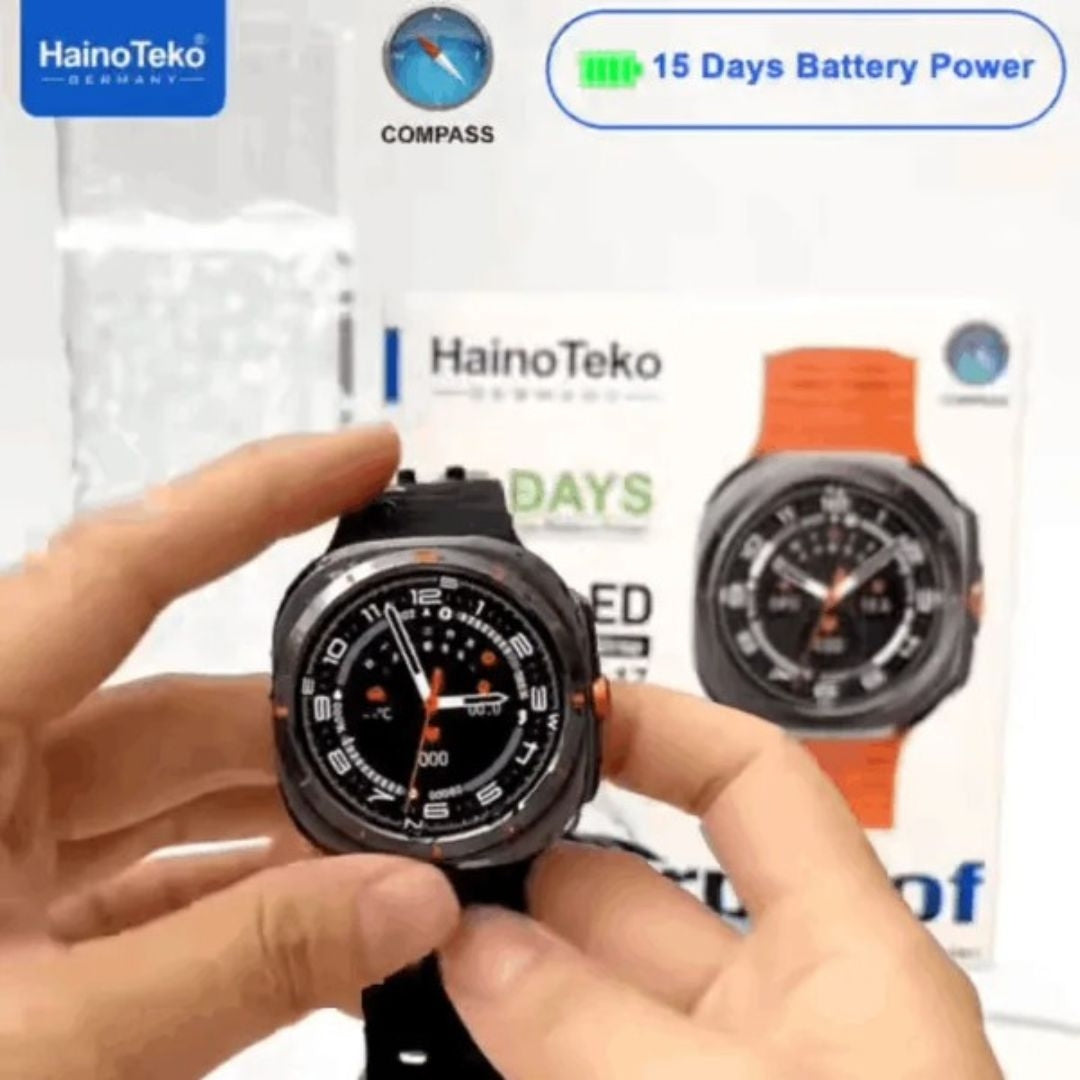 HainoTeko-17 Ultra AMOLED Smartwatch Waterproof – Bluetooth Calling, Boussole Intégrée, Autonomie 15 Jours & 3 Bracelets Inclus