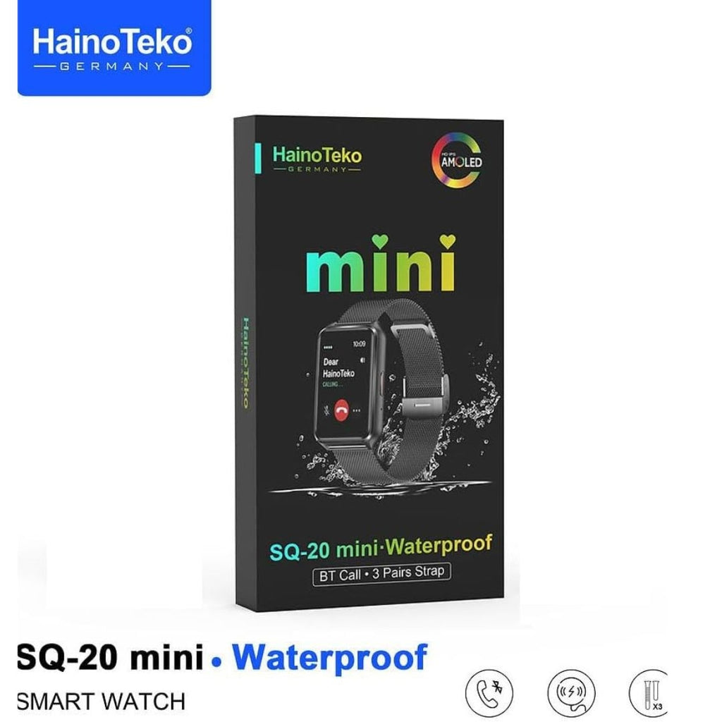 HainoTeko SQ-20 Mini – Smart Watch Étanche AMOLED avec Appels Bluetooth & 3 Bracelets