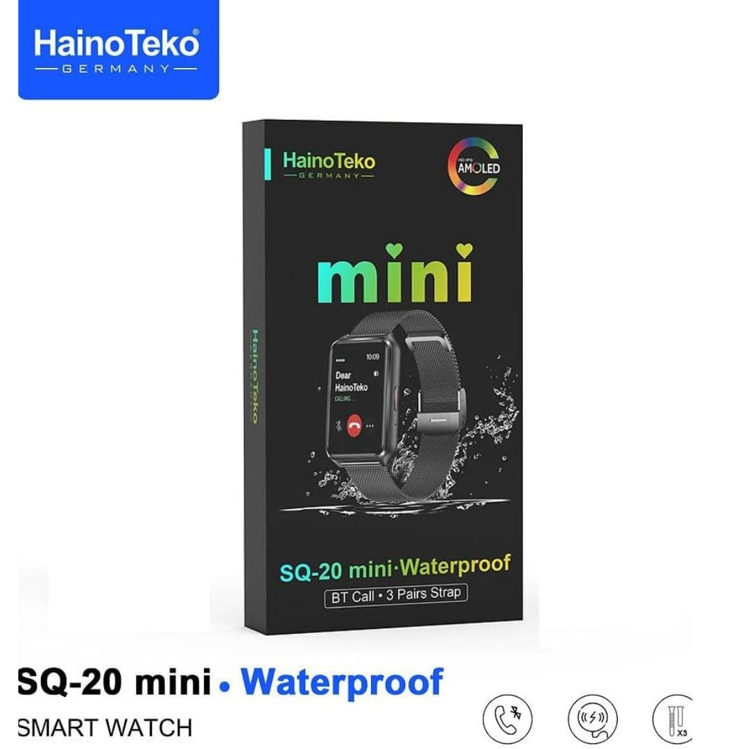 HainoTeko SQ-20 Mini – Smart Watch Étanche AMOLED avec Appels Bluetooth & 3 Bracelets