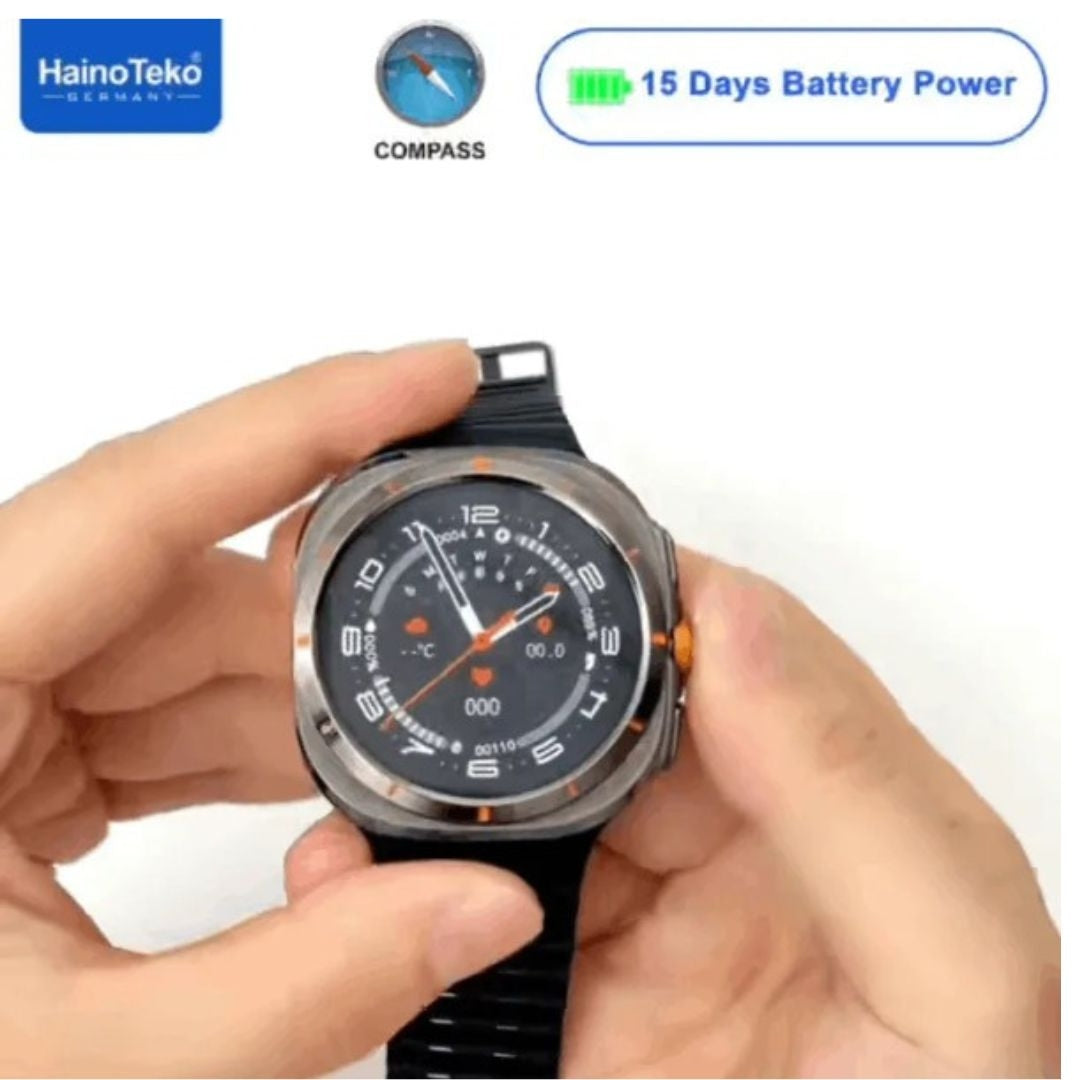 HainoTeko-17 Ultra AMOLED Smartwatch Waterproof – Bluetooth Calling, Boussole Intégrée, Autonomie 15 Jours & 3 Bracelets Inclus
