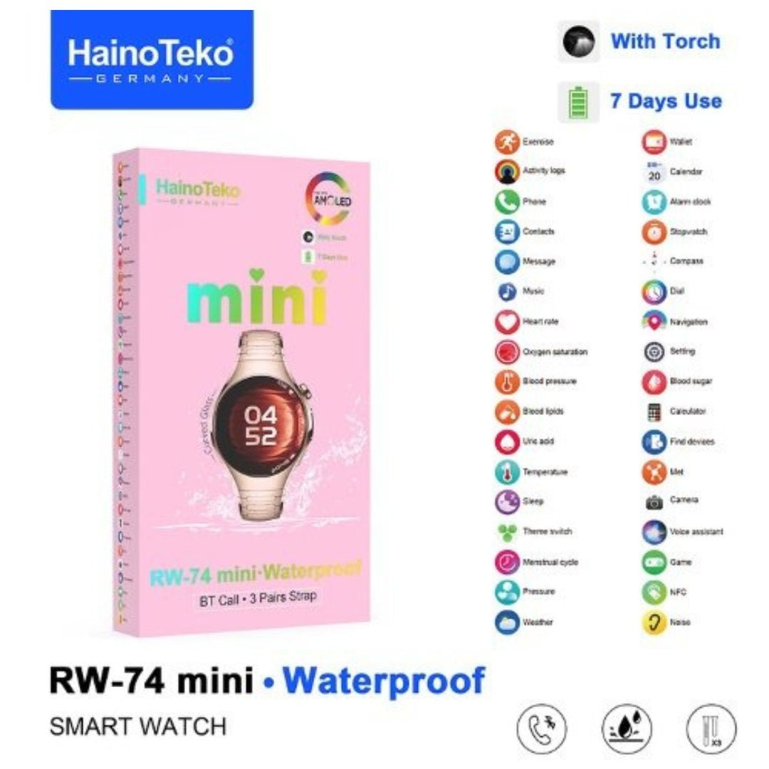 HainoTeko RW-74 Mini (Watch 5 Pro Mini) – Smart Watch Femme AMOLED Incurvé Étanche avec Appels Bluetooth