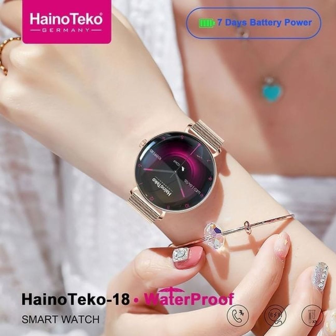HainoTeko-18 Waterproof- Smartwatch Femme AMOLED HD avec 3 Bracelets Inclus – Autonomie 7 Jours