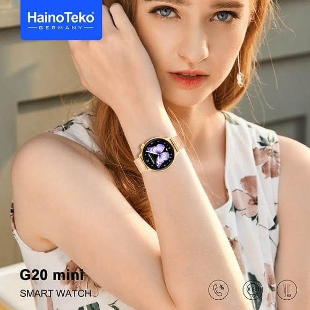 G20 Mini – Montre Connectée Femme AMOLED avec Appels Bluetooth & 3 Bracelets Inclus