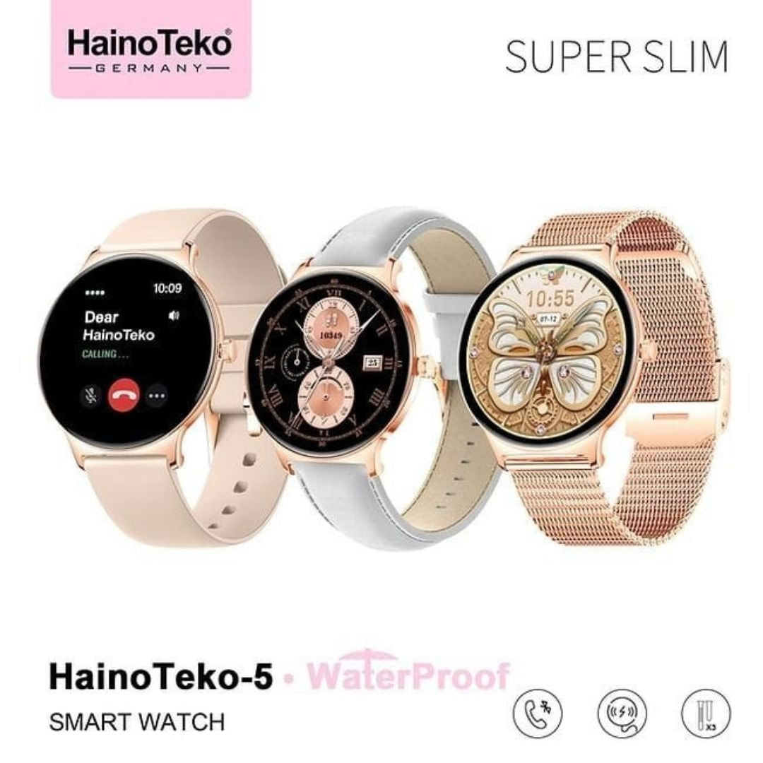HainoTeko-5 Golden Edition Smartwatch AMOLED Femme –  Waterproof avec 3 Bracelets Inclus