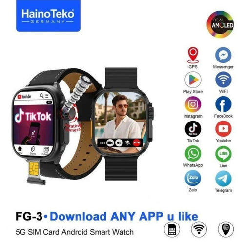 HainoTeko FG-3 – Smartwatch Android 5G avec Carte SIM, Écran AMOLED & Caméra Rotative