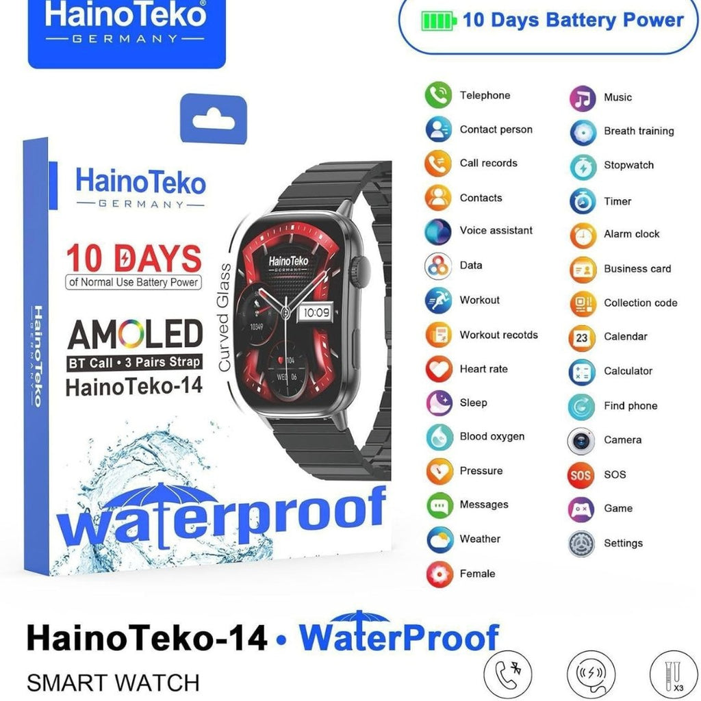 HainoTeko-14 AMOLED –Montre Connectée Étanche avec Appels Bluetooth & 10 Jours d’Autonomie