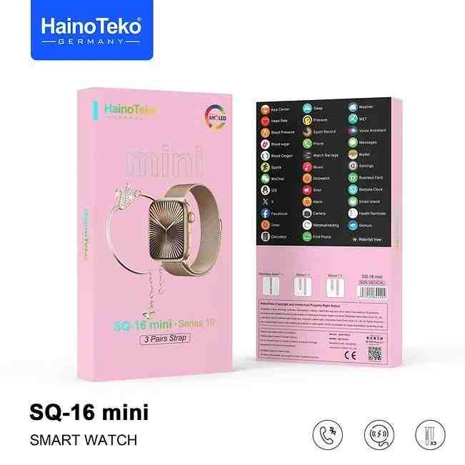 HainoTeko SQ-16 Mini – Smartwatch AMOLED , Appels Bluetooth , 3 Bracelets + Gourmette