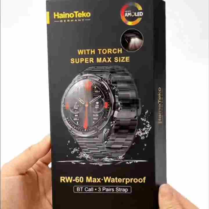 HainoTeko RW-60 Max – Smartwatch AMOLED Grand Écran ,  Lampe Torche , 3 Bracelets
