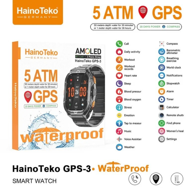 HainoTeko GPS-3 – Smart Watch AMOLED 1,96" , GPS Intégré , Étanchéité 5 ATM