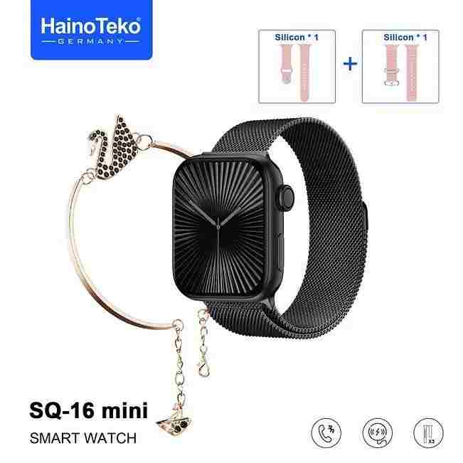 HainoTeko SQ-16 Mini – Smartwatch AMOLED , Appels Bluetooth , 3 Bracelets + Gourmette