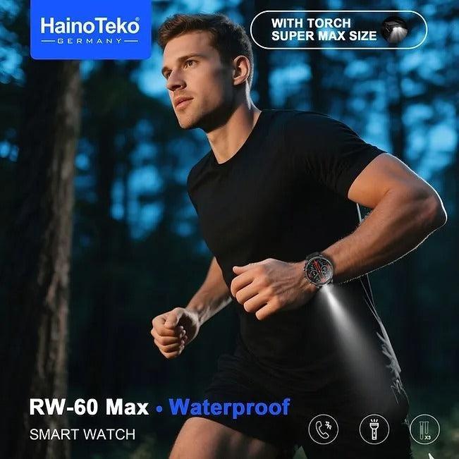 HainoTeko RW-60 Max – Smartwatch AMOLED Grand Écran ,  Lampe Torche , 3 Bracelets