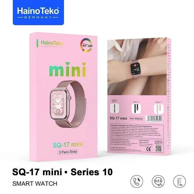 HainoTeko SQ-17 Mini – Smartwatch AMOLED , Appels Bluetooth , 3 Bracelets Inclus