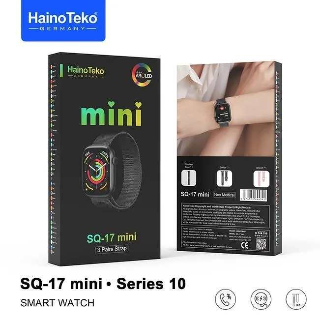 HainoTeko SQ-17 Mini – Smartwatch AMOLED , Appels Bluetooth , 3 Bracelets Inclus