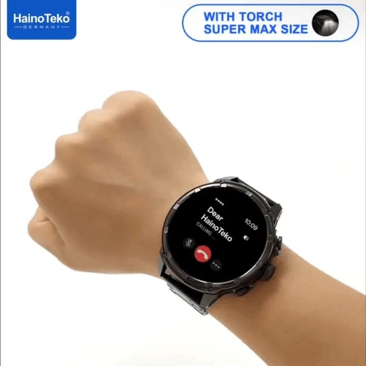 HainoTeko RW-60 Max – Smartwatch AMOLED Grand Écran, Lampe Torche, 3 Bracelets