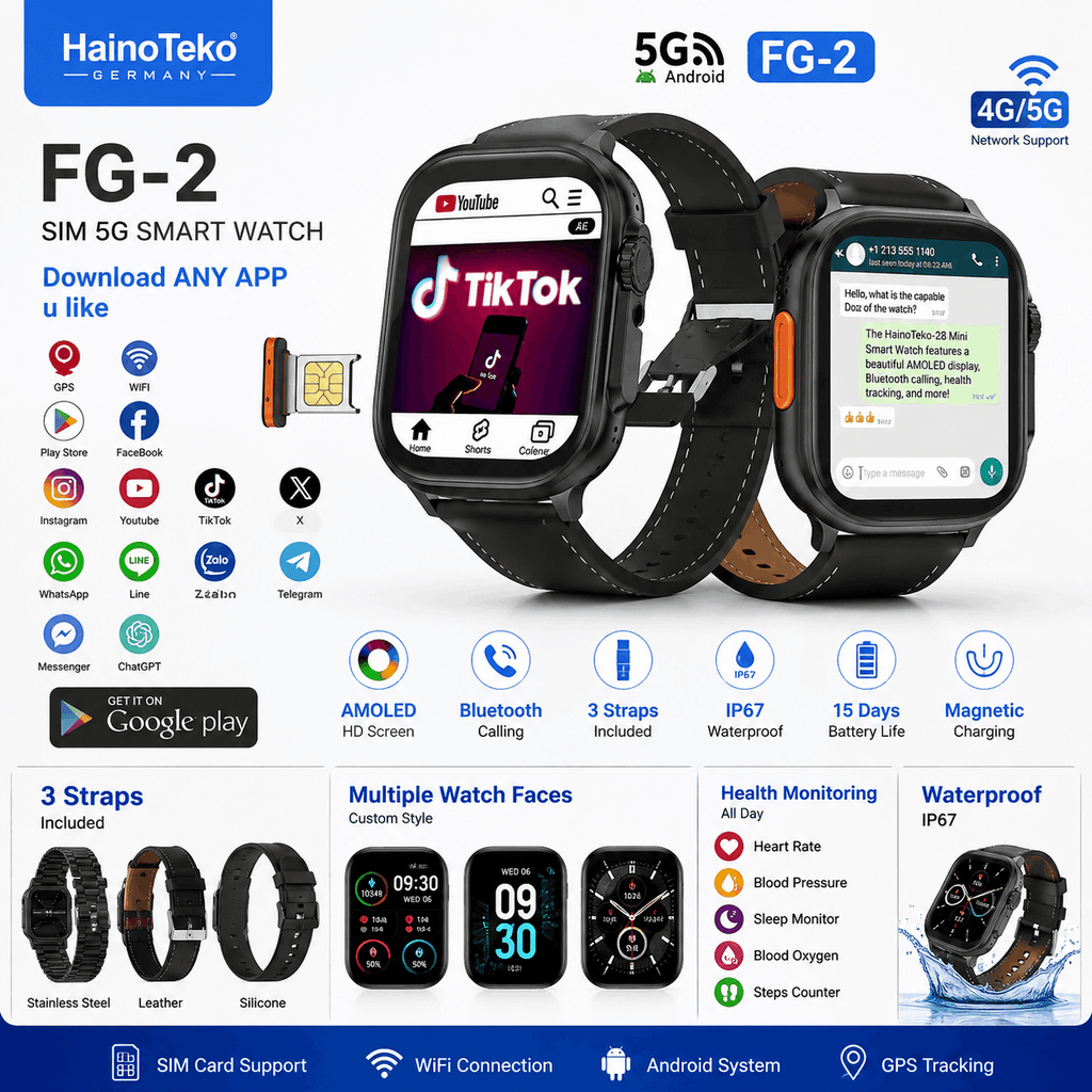 HainoTeko FG-2 – Smartwatch Android 5G avec Double Caméra avec  Carte SIM