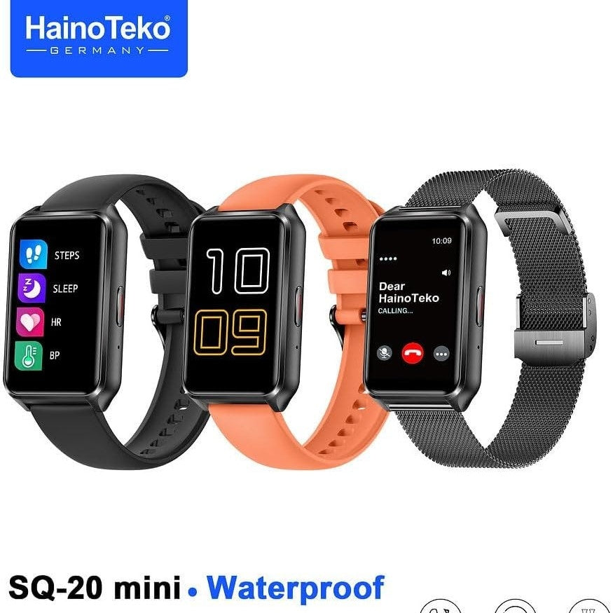 HainoTeko SQ-20 Mini – Smart Watch Étanche AMOLED avec Appels Bluetooth & 3 Bracelets