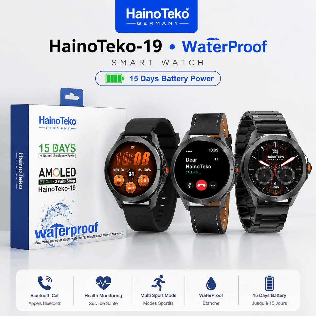 HainoTeko-19 Waterproof – Smart Watch AMOLED avec 15 Jours d’Autonomie