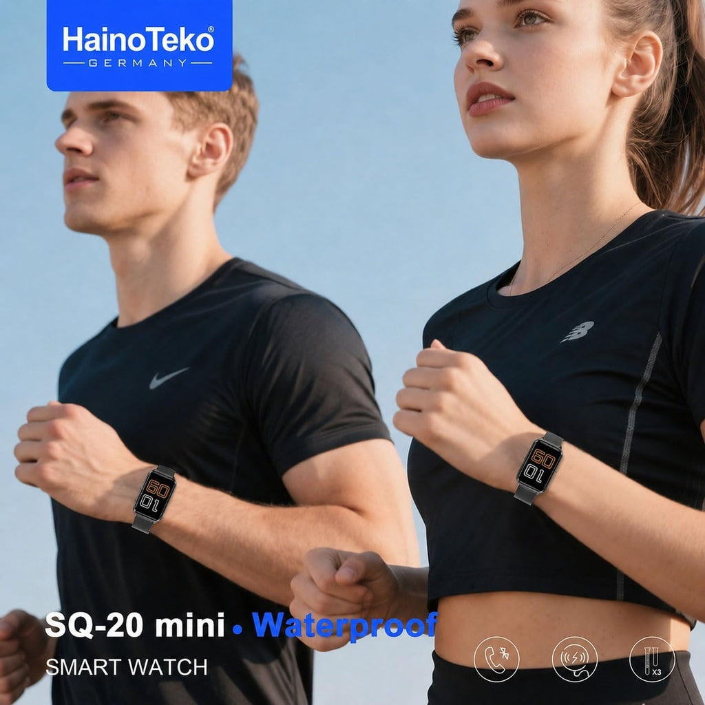 HainoTeko SQ-20 Mini – Smart Watch Étanche AMOLED avec Appels Bluetooth & 3 Bracelets