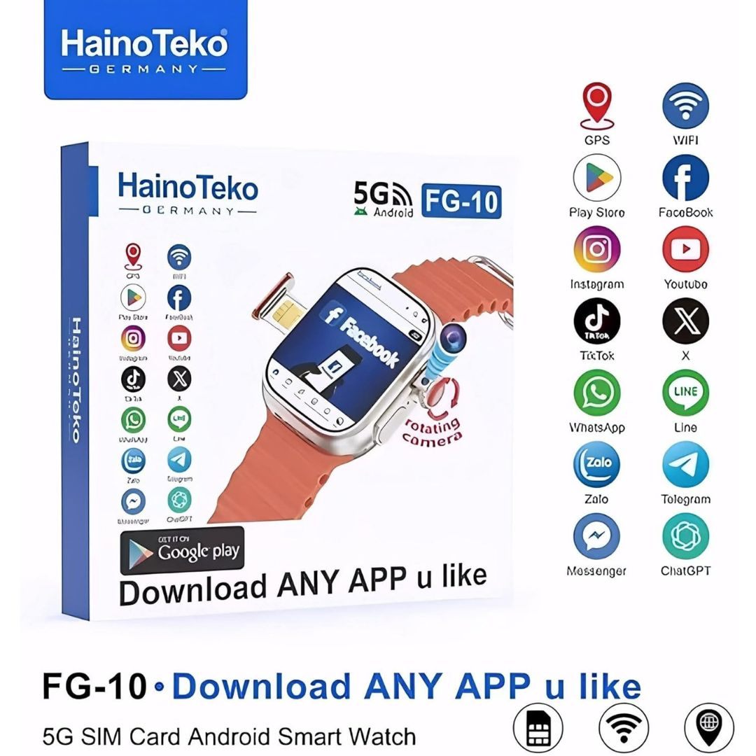 HainoTeko FG-10 – Smartwatch Android 5G avec Écran AMOLED 2,2", Carte SIM, GPS, Wi-Fi & Caméra Rotative 12 MP