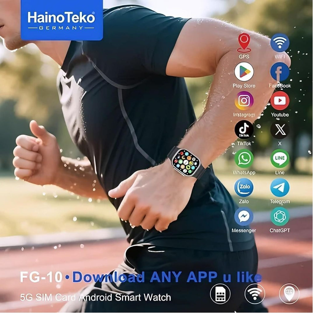 HainoTeko FG-10 – Smartwatch Android 5G avec Écran AMOLED 2,2", Carte SIM, GPS, Wi-Fi & Caméra Rotative 12 MP