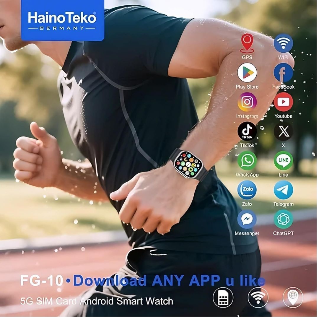 HainoTeko FG-10 – Smartwatch Android 5G avec Écran AMOLED 2,2", Carte SIM, GPS, Wi-Fi & Caméra Rotative 12 MP