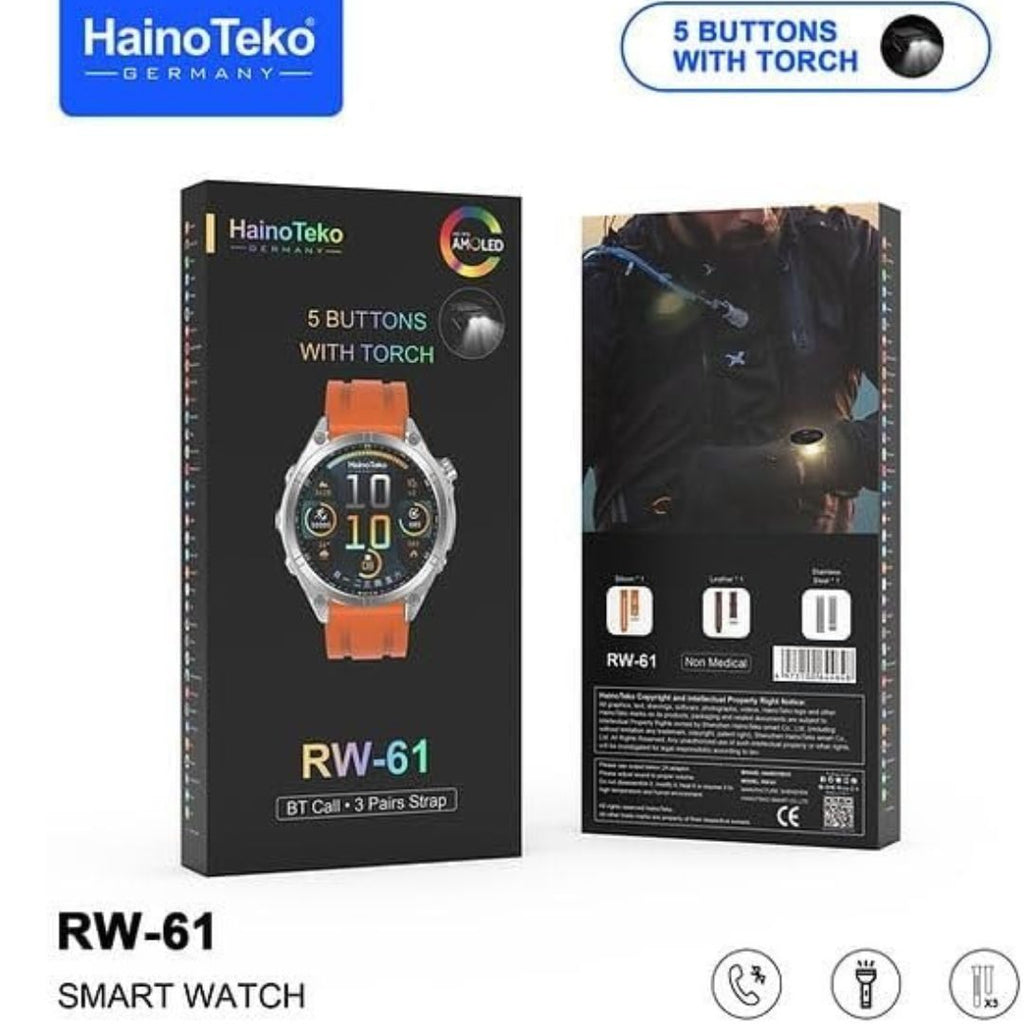 HainoTeko RW-61 -SmartWatch AMOLED avec Lampe Torche,Appels Bluetooth & 3 Bracelets