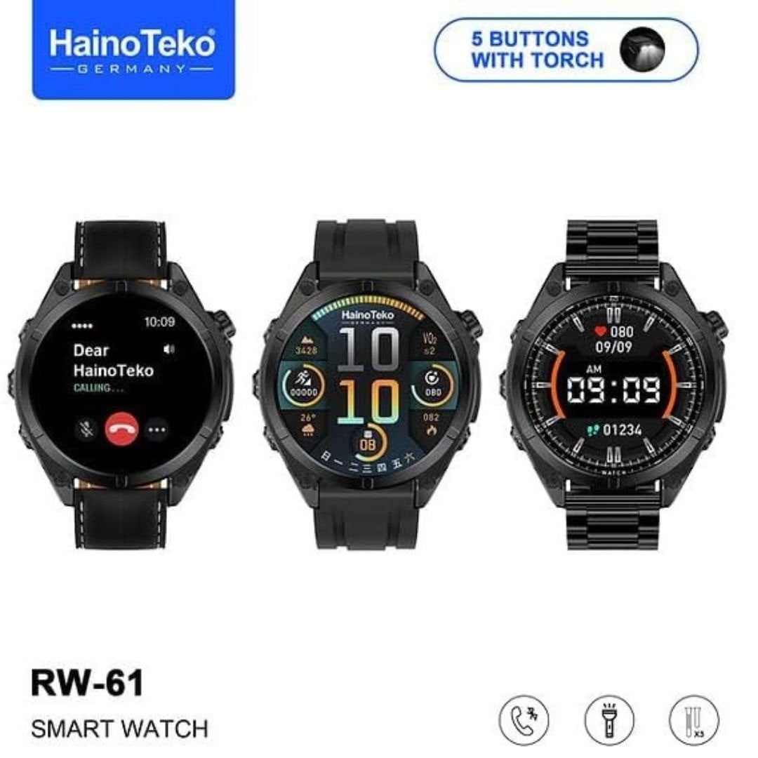 HainoTeko RW-61 -SmartWatch AMOLED avec Lampe Torche,Appels Bluetooth & 3 Bracelets