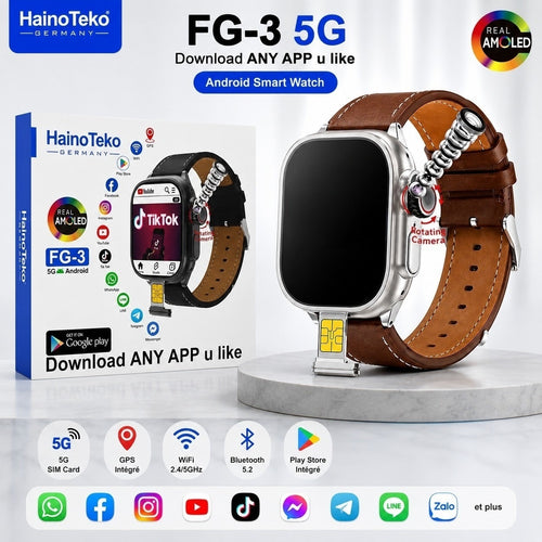 HainoTeko FG-3 – Smartwatch Android 5G avec Carte SIM, Écran  AMOLED & Caméra Rotative