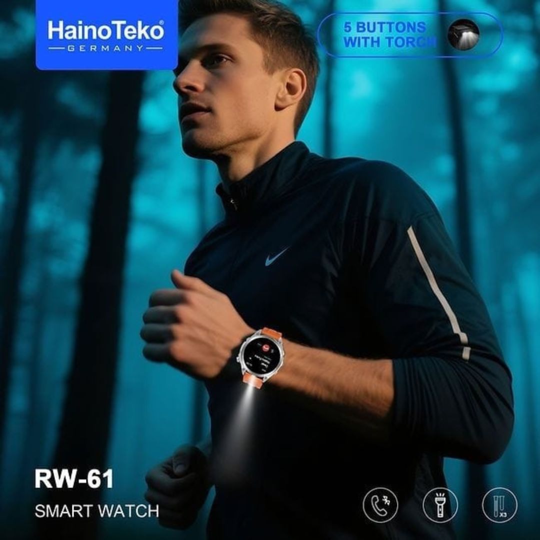 HainoTeko RW-61 -SmartWatch AMOLED avec Lampe Torche,Appels Bluetooth & 3 Bracelets