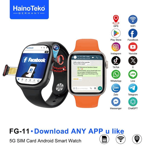 HainoTeko FG-11 - Smartphone de Poignet Android 5G avec Caméra Rotative,GPS et  4 Go + 64 Go