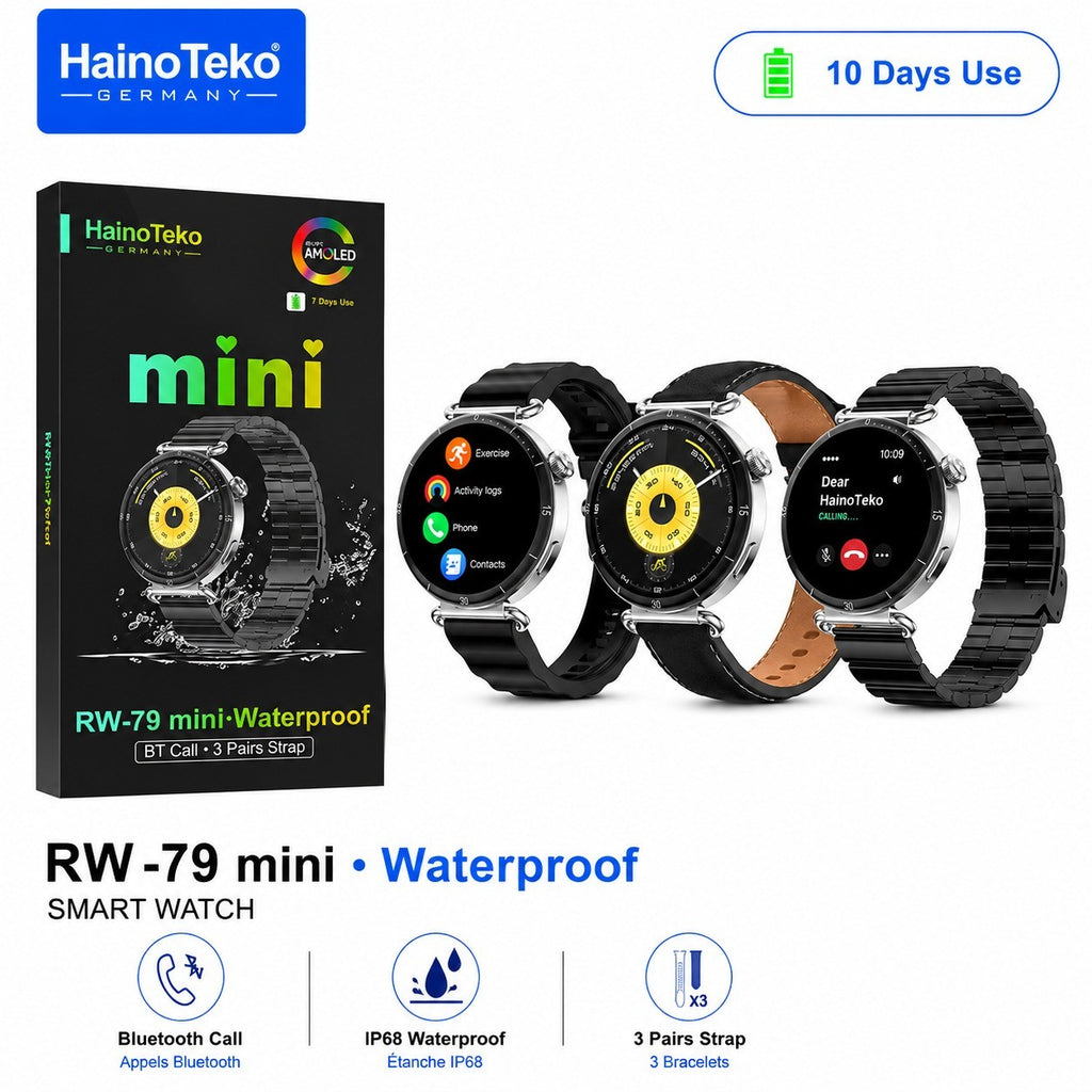 HainoTeko RW-79 Mini – Montre Connectée Femme avec Écran AMOLED et  3 Bracelets