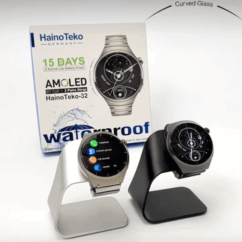 HainoTeko-32 Waterproof – Smart Watch AMOLED Incurvé avec 3 bracelets
