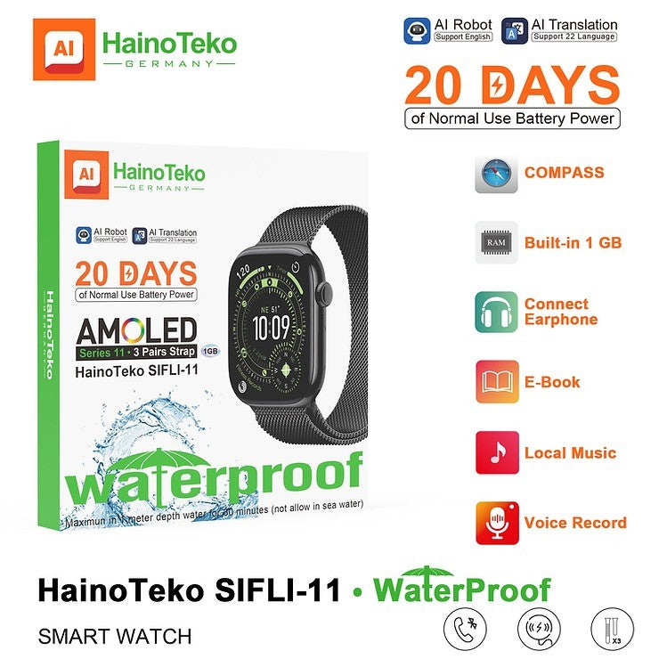 HainoTeko SIFLI-11 – Montre Connectée AMOLED 2,02" avec Traduction IA