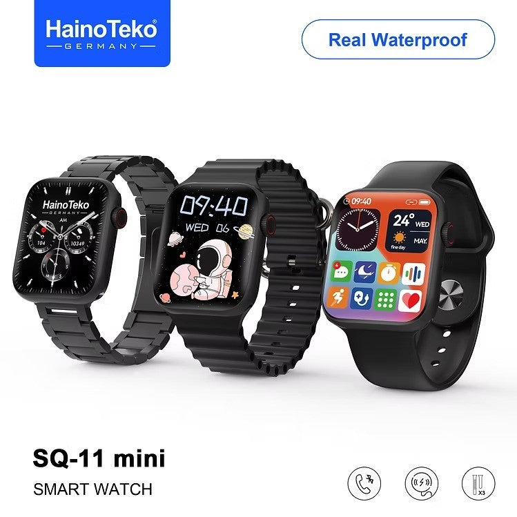 HainoTeko SQ11 Mini – Smartwatch AMOLED avec Appels Bluetooth & 3 Bracelets