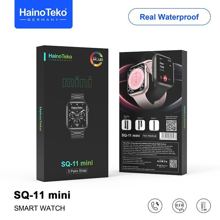 HainoTeko SQ11 Mini – Smartwatch AMOLED avec Appels Bluetooth & 3 Bracelets