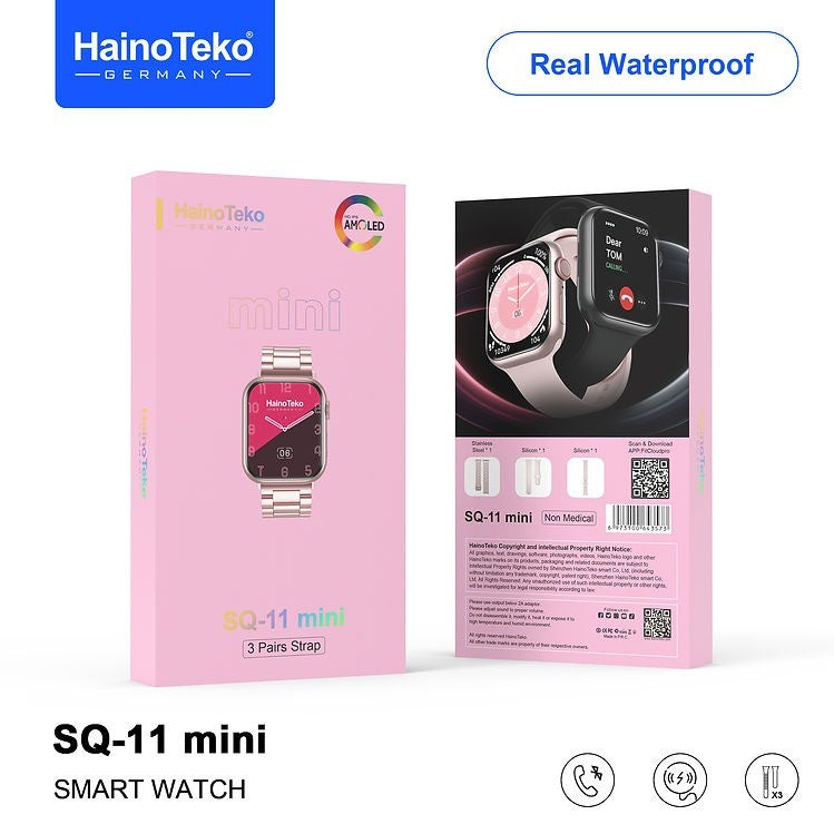 HainoTeko SQ11 Mini – Smartwatch AMOLED avec Appels Bluetooth & 3 Bracelets