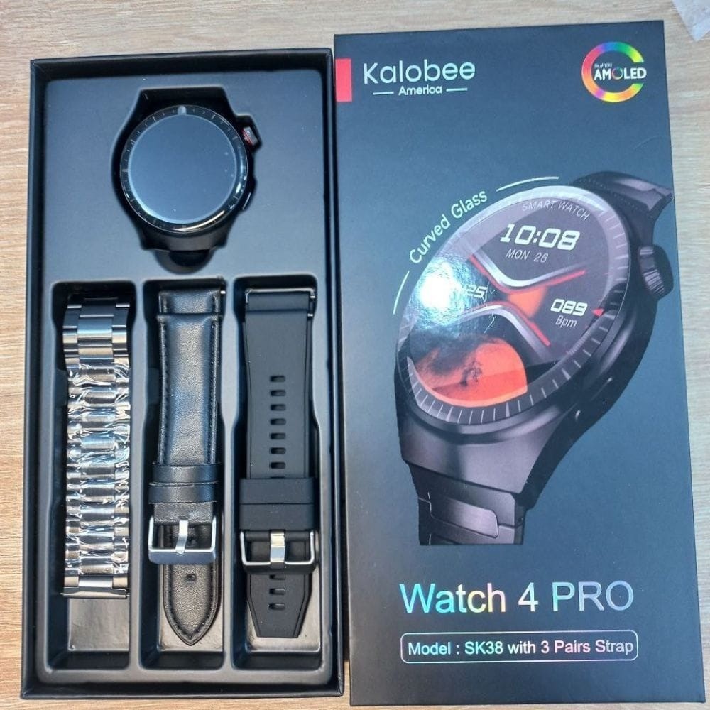 KALOBEE SK38 Watch 4 Pro – Smartwatch AMOLED Incurvé avec 3 Bracelets