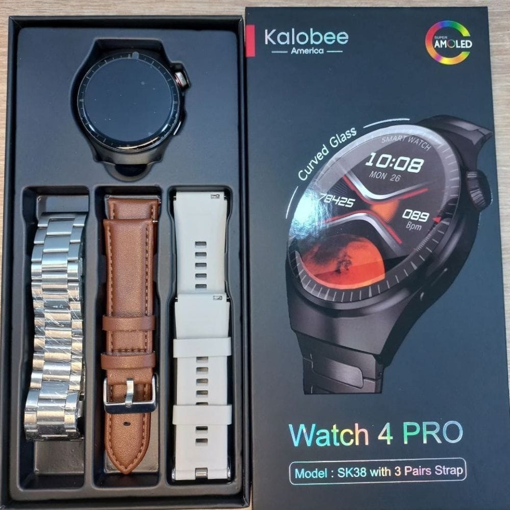 KALOBEE SK38 Watch 4 Pro – Smartwatch AMOLED Incurvé avec 3 Bracelets