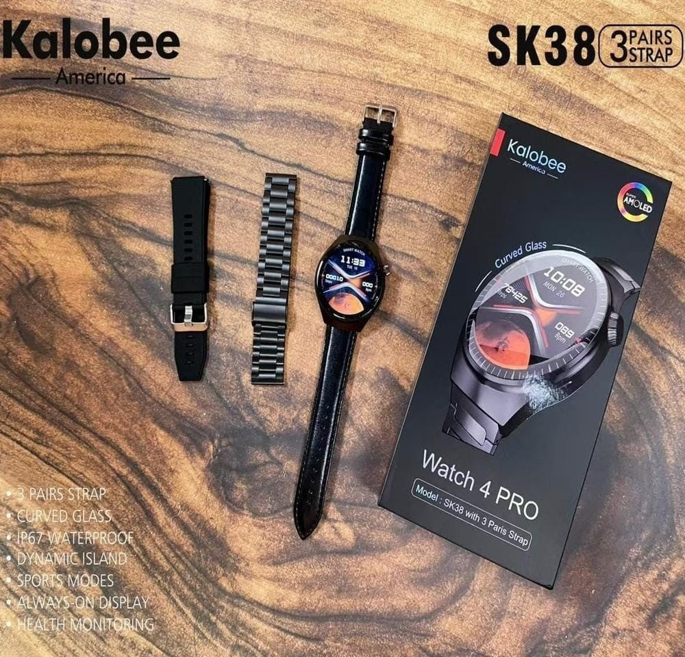 KALOBEE SK38 Watch 4 Pro – Smartwatch AMOLED Incurvé avec 3 Bracelets