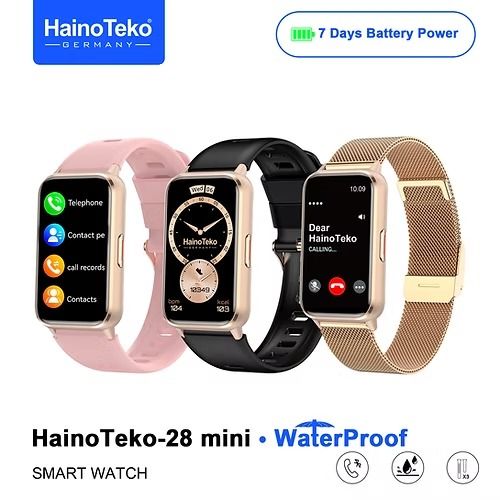 HainoTeko-28 Mini-Smartwatch avec Ecran  AMOLED pour Femme et 3 Bracelets Inclus