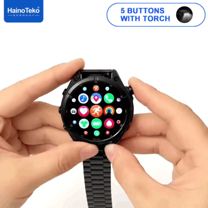 HainoTeko RW-61 -SmartWatch AMOLED avec Lampe Torche,Appels Bluetooth & 3 Bracelets