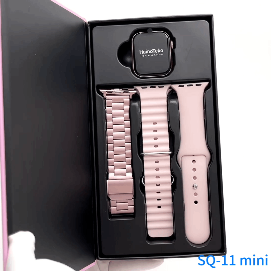 HainoTeko SQ11 Mini – Smartwatch AMOLED avec Appels Bluetooth & 3 Bracelets